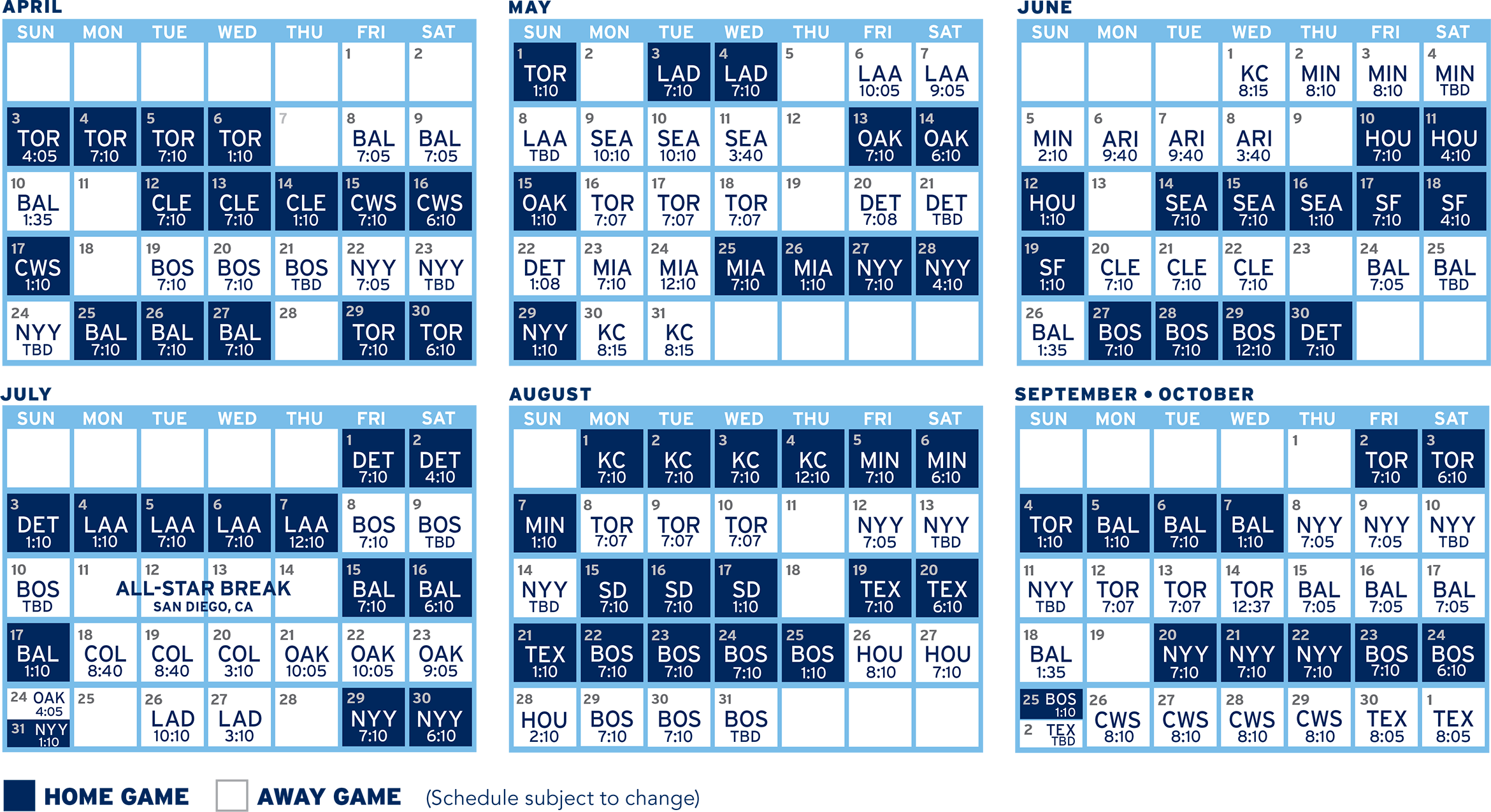 Tampa Bay Rays Printable Schedule